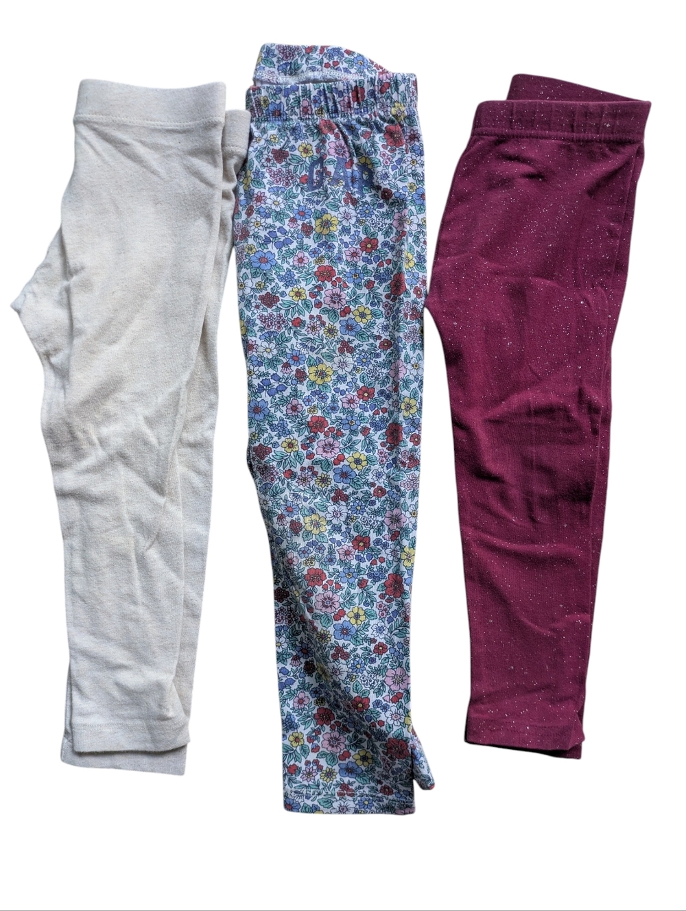 🌞4/20$ Girls' Cozy Leggings Trio - Cream, Floral Blue, Berry
